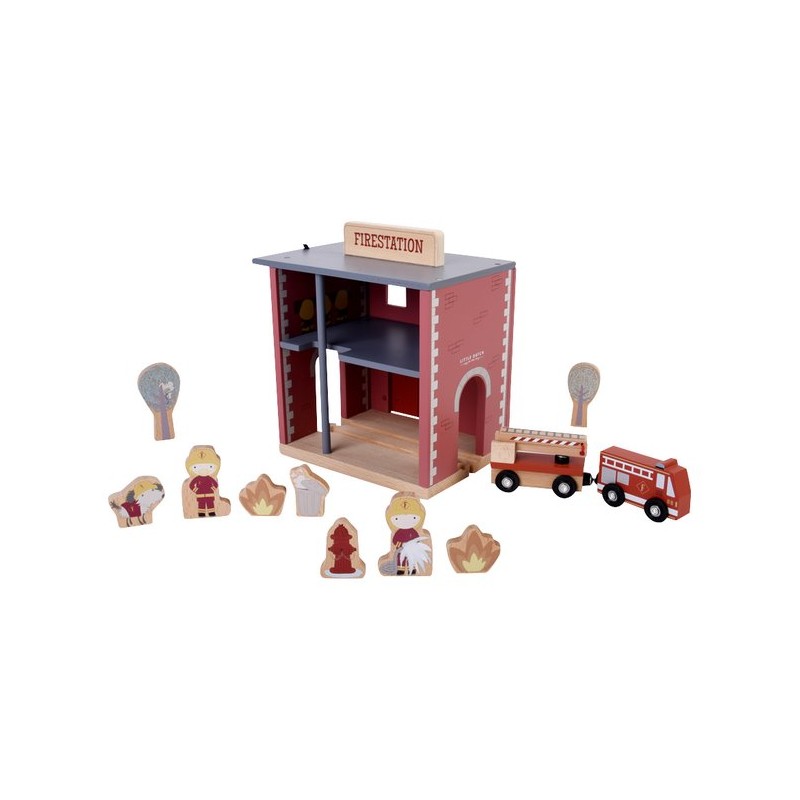 Jeu en bois - Ensemble de train de caserne de pompiers - Circuit trains -  Achat & prix