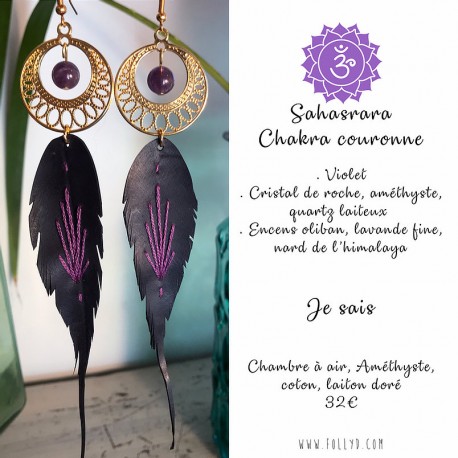 Boucles plumes 7 chakras xxl (violet-améthyste) folly.d