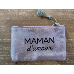 Zakje "Maman d'amour" glitter roze
