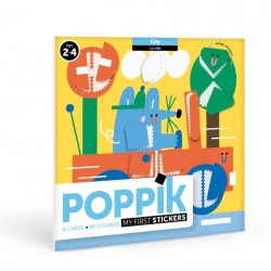 6 kaarten + 96 stickers "De stad" Poppik