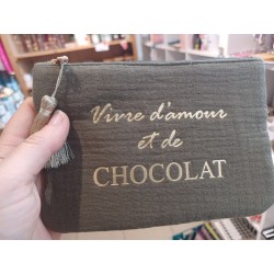 Zakje "Vivre d'amour et de chocolat" khaki