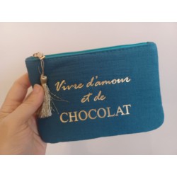 Zakje "Vivre d'amour et de chocolat" blauw