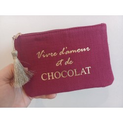 Pochette "Vivre d'amour et de chocolat" bordeaux
