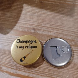 Magnetische flesopener "Champagne is my religion"
