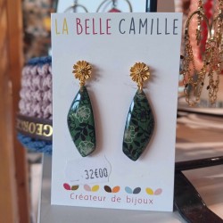 Boucles d'oreilles Ange Feuillage vert La Belle Camille