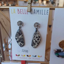 Boucles d'oreilles Ange black ink La Belle Camille (argent)