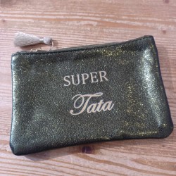 Pochette enduite paillettes "Super Tata"